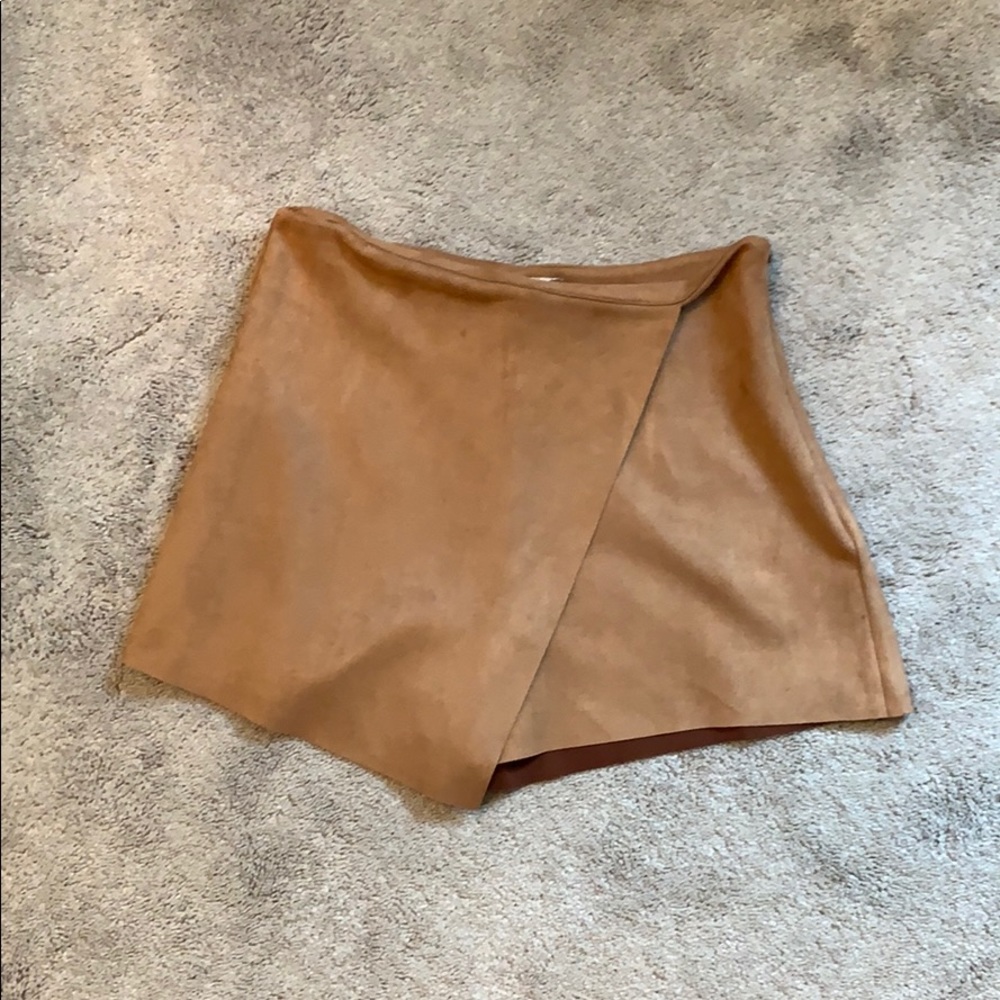 Tan asymmetrical suede skort
